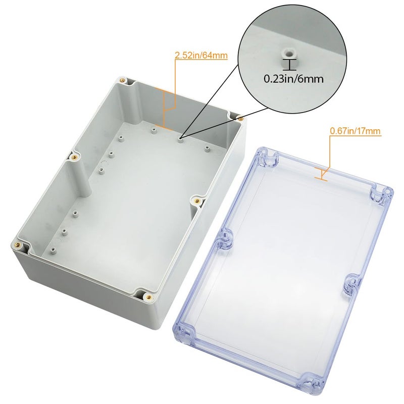 LeMotech ABS Plastic Junction Box Dustproof Waterproof IP65 Electrical Enclosure Box Universal Project Enclosure Grey with PC Transparent Clear Cover 9 x 5.9 x 3.4 inch(230 x 150 x 87 mm) - Image 4